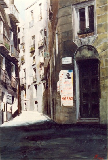 Peinture intitulée "Piazza S. Giuseppe" par Attilio Frau, Œuvre d'art originale, Huile Monté sur artwork_cat.