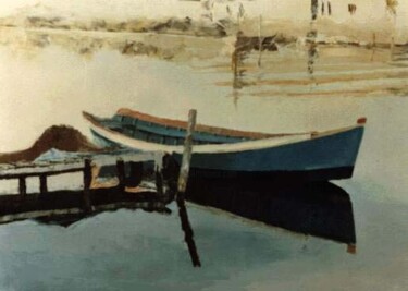 Peinture intitulée "Barca a sa Scafa 2" par Attilio Frau, Œuvre d'art originale, Huile