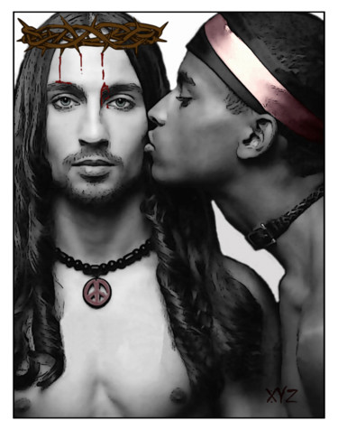 Xavier Yves Zarani "A chacun son baiser quotidien de Judas" Digitale Künste mit dem Titel "Xavier Yves Zarani…" von au-passe-revolu, Original-Kunstwerk, Digitale Malerei
