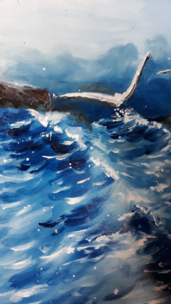 Peinture intitulée "Mouette sur mer for…" par Beppe, Œuvre d'art originale, Huile