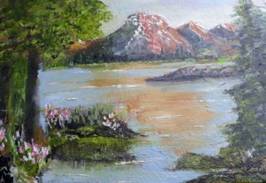 Peinture intitulée "Montagne et lac" par Beppe, Œuvre d'art originale, Huile