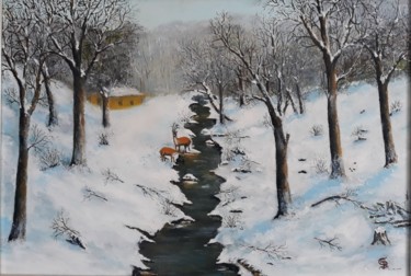 Pintura intitulada "Gibier a la source" por Beppe, Obras de arte originais, Óleo