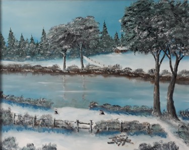 Peinture intitulée "Matin d'hiver" par Beppe, Œuvre d'art originale, Huile