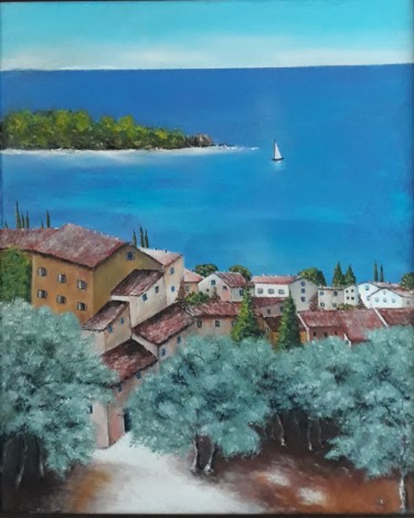 Peinture intitulée "Village provençal" par Beppe, Œuvre d'art originale, Huile
