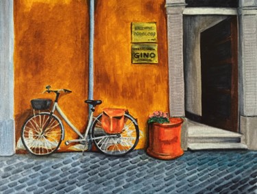Rysunek zatytułowany „Delivery bike” autorstwa Aubin De Jongh, Oryginalna praca, Atrament
