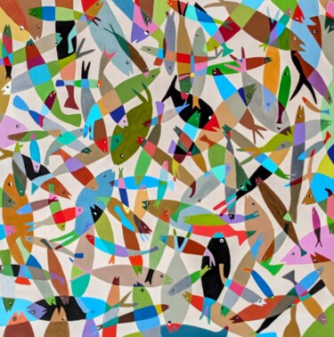 Peinture intitulée "Poissons volants" par Aude Billerot, Œuvre d'art originale, Acrylique
