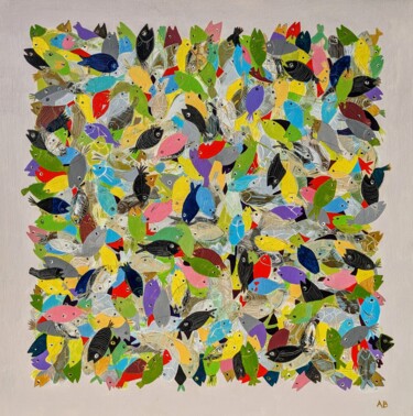 Malerei mit dem Titel "Grand carré de pois…" von Aude Billerot, Original-Kunstwerk, Acryl