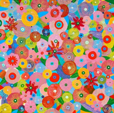 Pintura intitulada "Fleurs de paradis 1" por Aude Billerot, Obras de arte originais, Acrílico