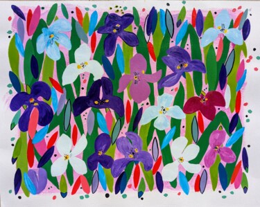 Dibujo titulada "Fleurs d'Iris 1" por Aude Billerot, Obra de arte original, Acrílico