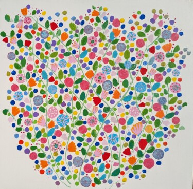 Malerei mit dem Titel "Fleurs des champs" von Aude Billerot, Original-Kunstwerk, Acryl