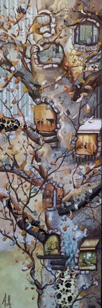 Peinture intitulée "L'arbre doré" par Aude Charrière, Œuvre d'art originale, Acrylique