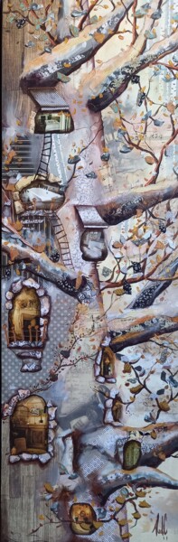 Painting titled "La petite échelle" by Aude Charrière, Original Artwork, Collages