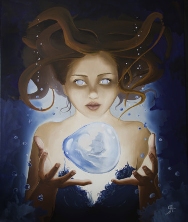 Peinture intitulée "Petite sirène" par Aude Ibanez, Œuvre d'art originale, Huile