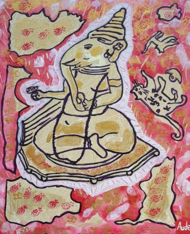 Malarstwo zatytułowany „Ganesh” autorstwa Aude Peris, Oryginalna praca, Akryl Zamontowany na Drewniana rama noszy