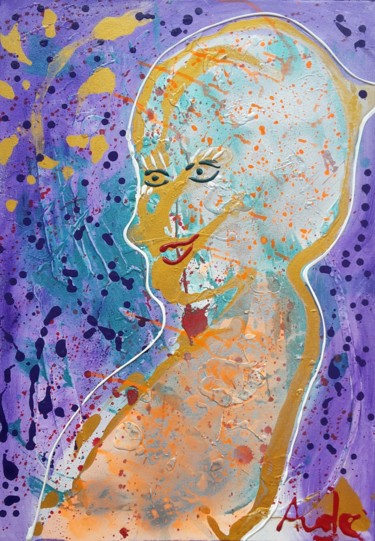 Painting titled "Femme violette" by Aude Peris, Original Artwork, Acrylic Mounted on Wood Stretcher frame