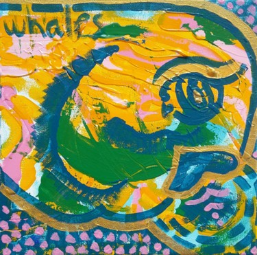 Painting titled "Whales" by Aude Peris, Original Artwork, Acrylic Mounted on Wood Stretcher frame
