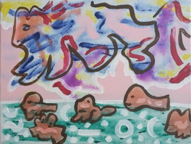Pintura titulada "Petits poissons et…" por Aude Peris, Obra de arte original, Acrílico Montado en Bastidor de camilla de mad…