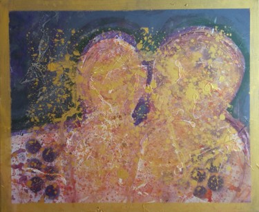 Painting titled "Couple" by Aude Peris, Original Artwork, Acrylic Mounted on Wood Stretcher frame