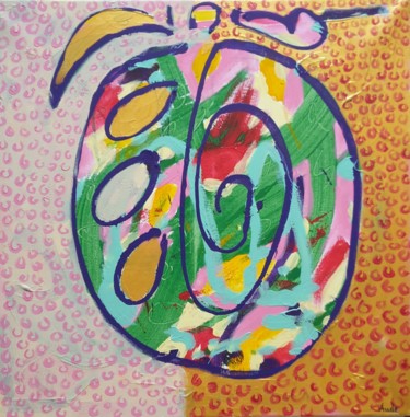 Картина под названием "Kaki Fruit" - Aude Peris, Подлинное произведение искусства, Акрил Установлен на Деревянная рама для н…
