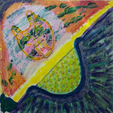 Картина под названием "Le chat soleil" - Aude Peris, Подлинное произведение искусства, Акрил Установлен на Деревянная рама д…
