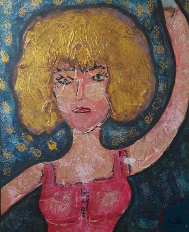 Schilderij getiteld "La danseuse de flam…" door Aude Peris, Origineel Kunstwerk, Acryl Gemonteerd op Frame voor houten branc…