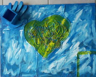 Painting titled "Le coeur dans les n…" by Aude Peris, Original Artwork, Acrylic Mounted on Wood Stretcher frame