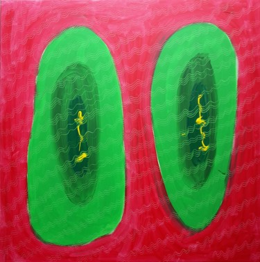Painting titled "Cellules kiwis" by Aude Peris, Original Artwork, Acrylic Mounted on Wood Stretcher frame
