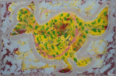 Malerei mit dem Titel "Poule fantastique" von Aude Peris, Original-Kunstwerk, Acryl Auf Keilrahmen aus Holz montiert