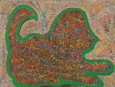 Malerei mit dem Titel "Le lion vert." von Aude Peris, Original-Kunstwerk, Acryl Auf Keilrahmen aus Holz montiert