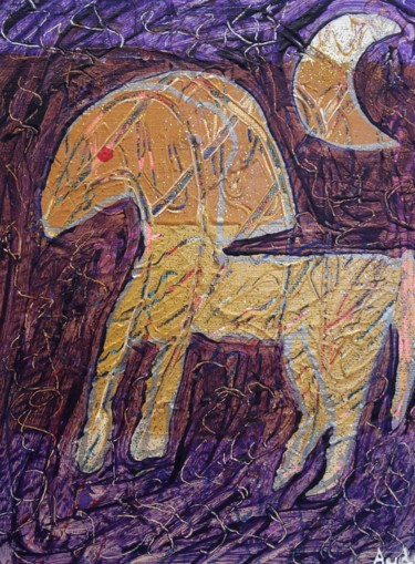 Painting titled "Cheval antique." by Aude Peris, Original Artwork, Acrylic Mounted on Cardboard