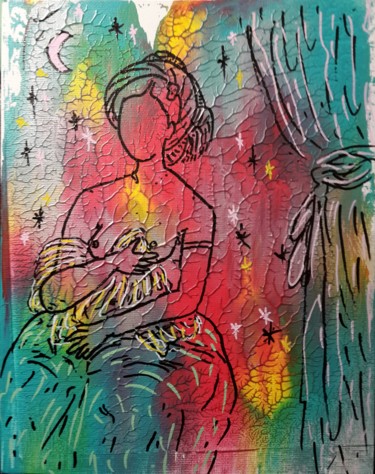 Painting titled "Fornarinette." by Aude Peris, Original Artwork, Acrylic Mounted on Cardboard