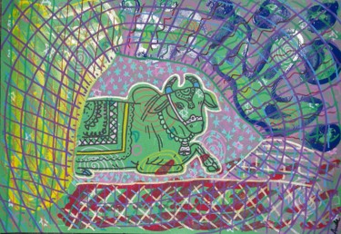 Картина под названием "Sacred cow caught i…" - Aude Peris, Подлинное произведение искусства, Акрил