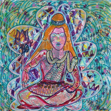 Painting titled "Shiva." by Aude Peris, Original Artwork, Acrylic Mounted on Cardboard
