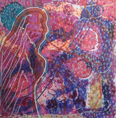 Pittura intitolato "Femme cosmique et v…" da Aude Peris, Opera d'arte originale, Acrilico Montato su Telaio per barella in l…