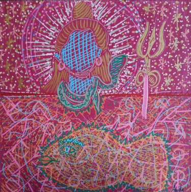 Painting titled "Shiva et la légende…" by Aude Peris, Original Artwork, Acrylic Mounted on Wood Stretcher frame