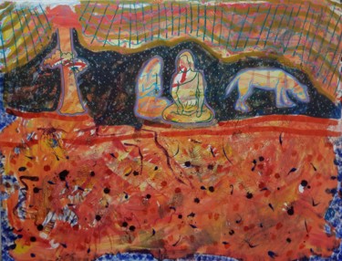 Malerei mit dem Titel "La nuit étoilée de…" von Aude Peris, Original-Kunstwerk, Acryl Auf Keilrahmen aus Holz montiert
