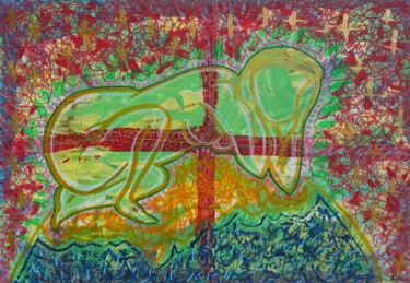 Картина под названием "OMG the planet's bu…" - Aude Peris, Подлинное произведение искусства, Акрил Установлен на Деревянная…