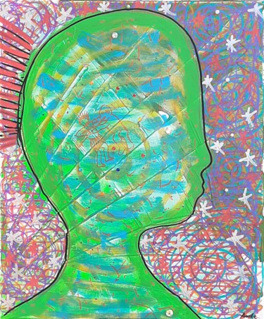 Schilderij getiteld "tête enfant profil" door Aude Peris, Origineel Kunstwerk, Acryl Gemonteerd op Frame voor houten brancard