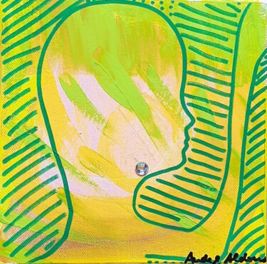 Peinture intitulée "Aldous profil jaune…" par Aude Peris, Œuvre d'art originale, Acrylique Monté sur Châssis en bois