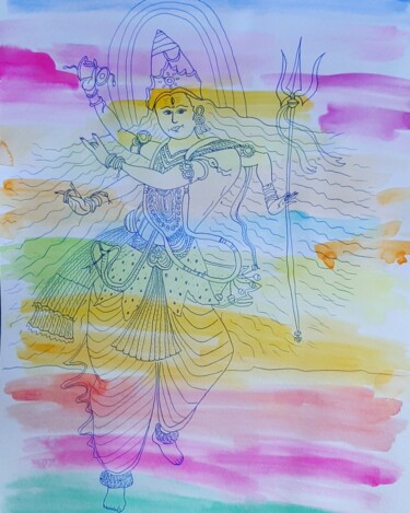 Pintura intitulada "Shiva dansant." por Aude Peris, Obras de arte originais, Aquarela