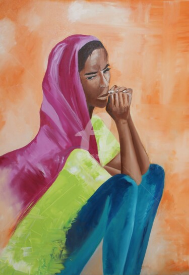 Peinture intitulée "Pensées indiennes .…" par Aude Prum, Œuvre d'art originale, Huile