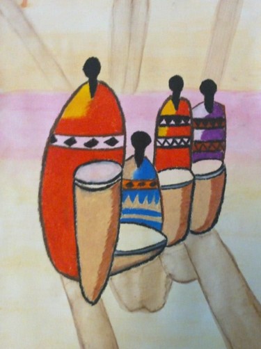 Peinture intitulée "musique africaine" par Gwen Audebert, Œuvre d'art originale, Pastel