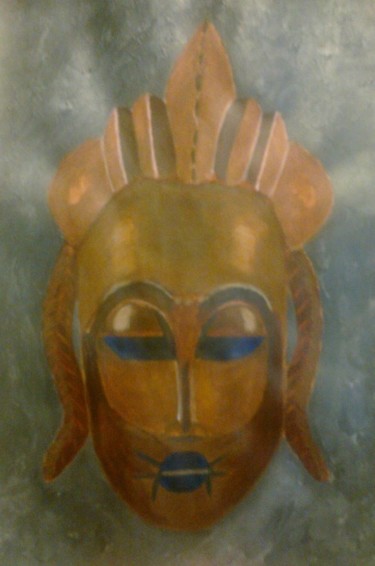 Painting titled "masque africain" by Gwen Audebert, Original Artwork, Acrylic