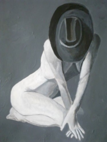 Malarstwo zatytułowany „nu au chapeau” autorstwa Gwen Audebert, Oryginalna praca, Akryl