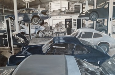 Painting titled "Garage Porsche (com…" by Gwen Audebert, Original Artwork, Acrylic