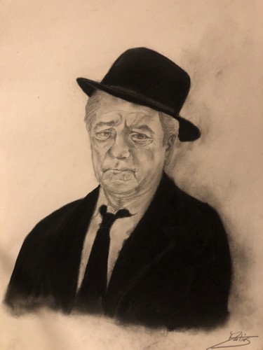 Drawing titled "MR JEAN GABIN" by Aude Matias Da Costa, Original Artwork, Pencil Mounted on Other rigid panel