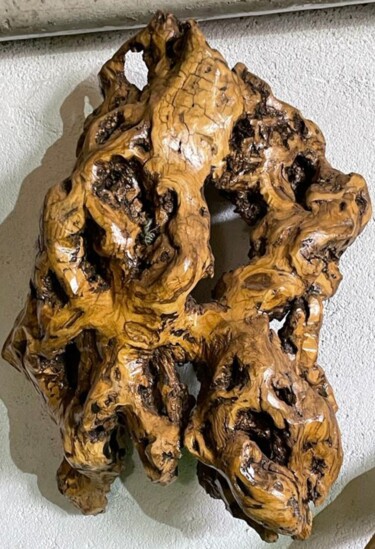Sculpture titled "The Mask Del Arte" by Aude Matias Da Costa, Original Artwork, Wood