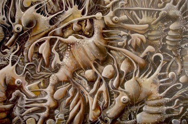 Peinture intitulée "Hippocampes" par Audrey Brefort, Œuvre d'art originale, Acrylique