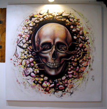 Peinture intitulée "Les fleurs du crâne" par Audrey Brefort, Œuvre d'art originale