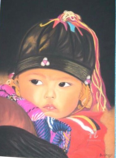 Painting titled "Enfant Lizu" by Mzelle Cecca Artwork, Original Artwork, Pastel